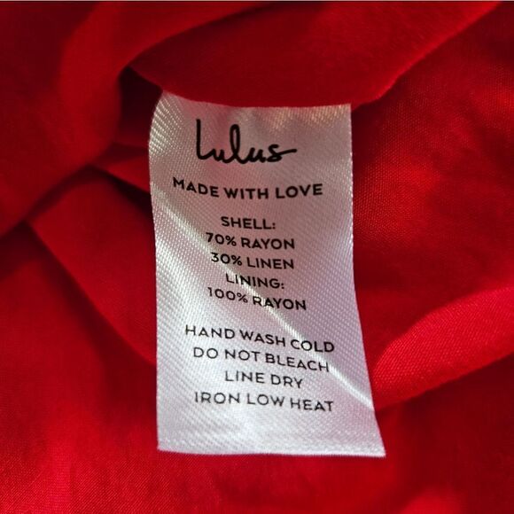 Lulu's Tier-ly Delightful Linen Blend Red Tie-Strap Tiered Bustier Mini Dress S - Picture 11 of 12